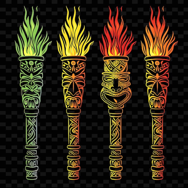 Diseño de bordes de bambú tropical con coloridas antorchas Tiki Ilustración Colecciones abstractas