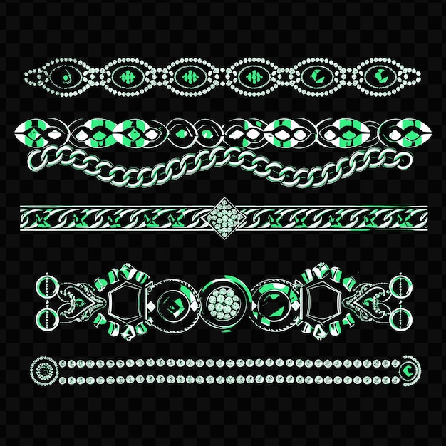 PSD diseño de bordes de cadenas metálicas con acentos de piedras preciosas y línea de arte de tradición de geo scribble