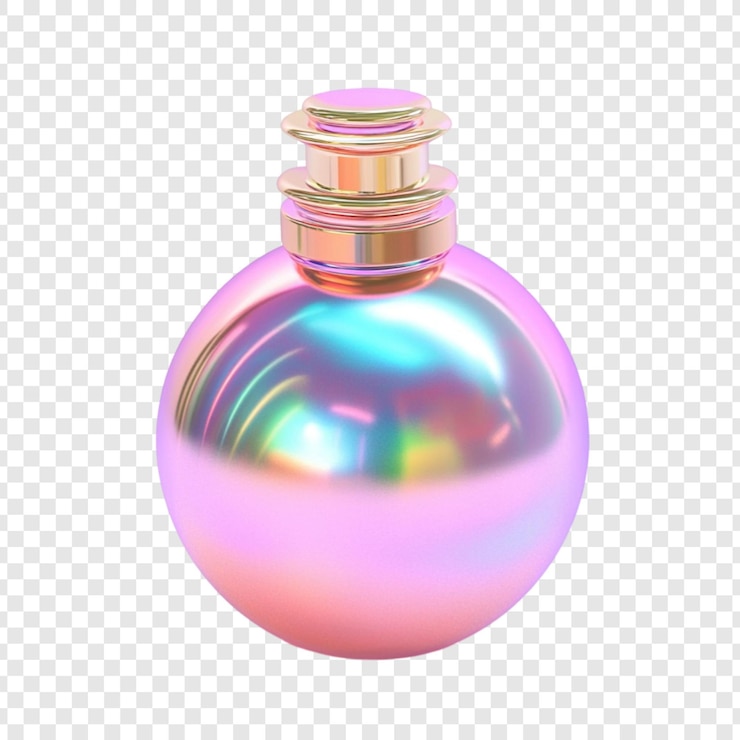 PSD diseño de botella de perfume rosa irisante forma de esfera elegante