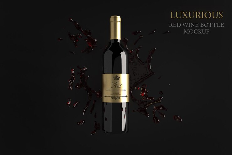 PSD diseño de botella de vino rojo lujoso y elegante mockup