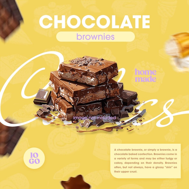 Diseño de brownies de chocolate PSD para redes sociales y plantilla de publicaciones de Instagram