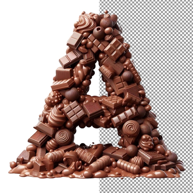 PSD diseño de cacao aislado letra de chocolate 3d en una paleta png clara