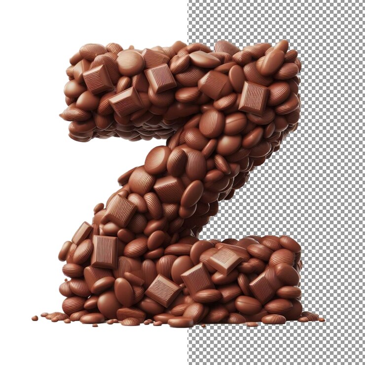 PSD diseño de cacao aislado letra de chocolate 3d en una paleta png clara