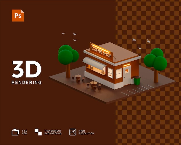 Diseño de cafetería isométrica 3D.