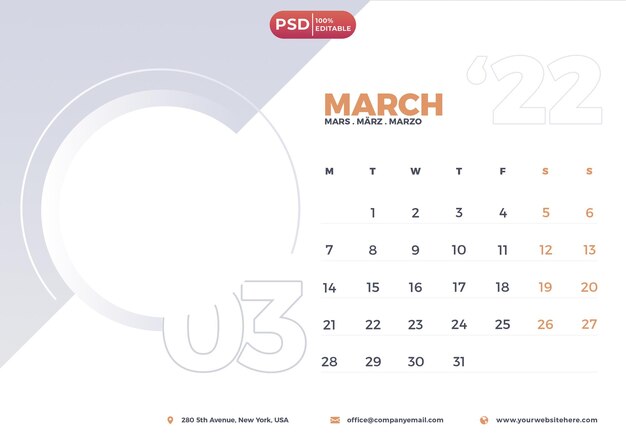 PSD diseño de calendario psd marzo de 2023