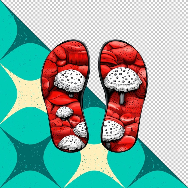 Diseño de calzado de verano con flip-flops de setas psicodélicas