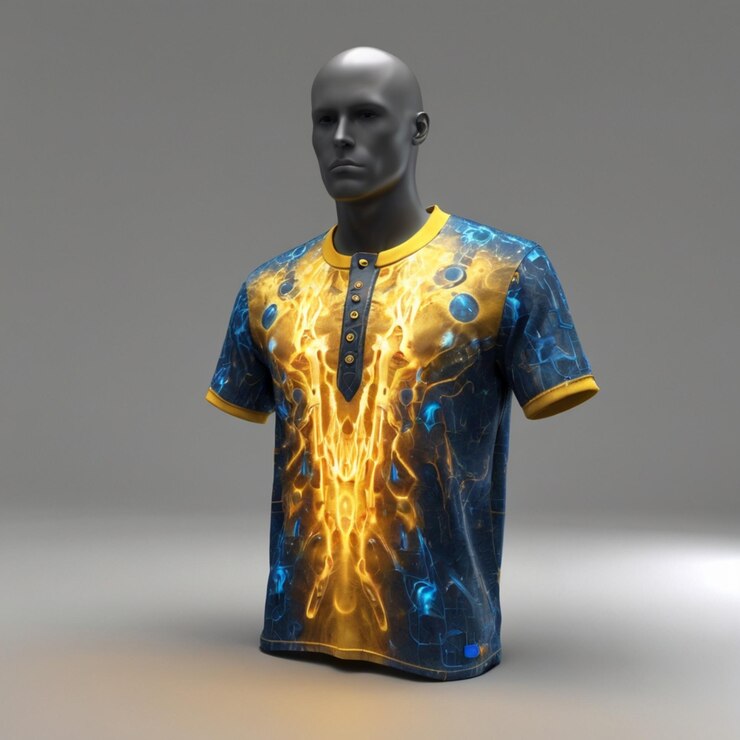 PSD diseño de camisa amarilla futurista para la moda digital