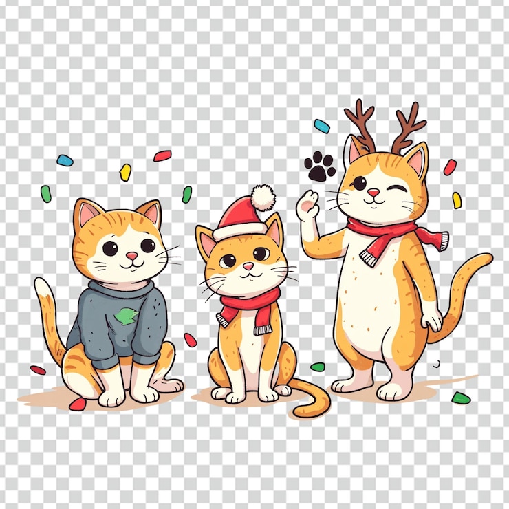 PSD diseño de la camiseta de los gatos de navidad