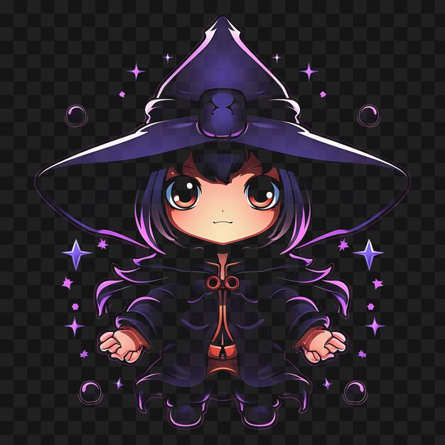 PSD el diseño de la camiseta de kawaii chibi girl con panes gemelos magical witch fashion style sticker png no bg