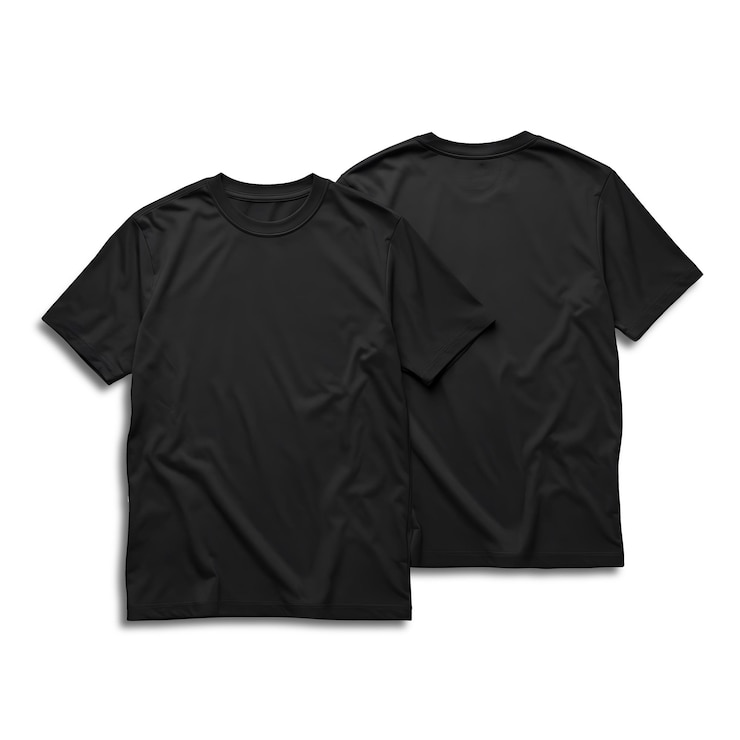 Diseño de camiseta negra en blanco PNG frente transparente y vista trasera