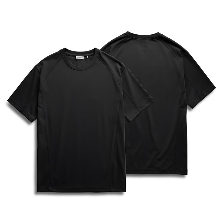 Diseño de camiseta negra en blanco PNG frente transparente y vista trasera