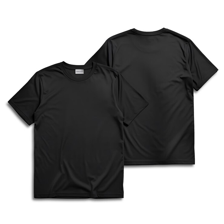 Diseño de camiseta negra en blanco PNG frente transparente y vista trasera