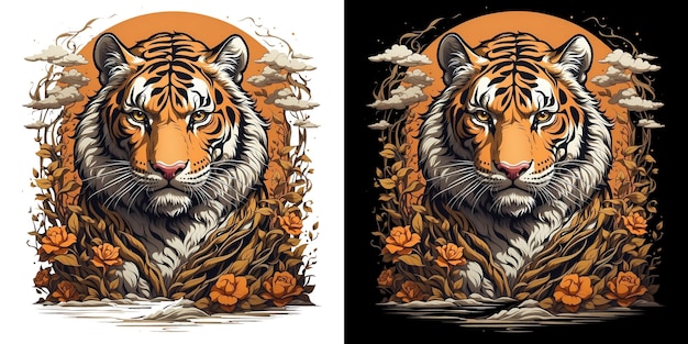 PSD el diseño de la camiseta del tigre dtf clipart de la pegatina