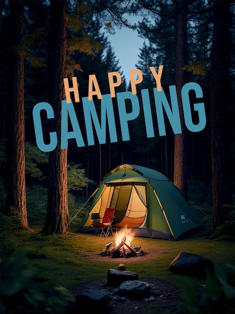 PSD diseño de camping feliz