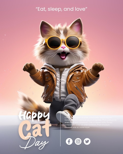 PSD diseño de cartel del día del gato psd