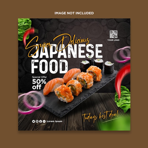 PSD diseño de cartel de diseño de plantilla de sushi de comida japonesa super deliciosa