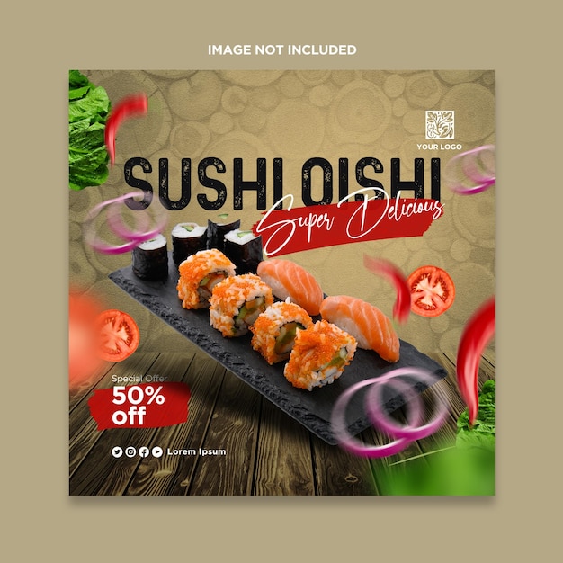 PSD diseño de cartel de diseño de plantilla de sushi de comida japonesa super deliciosa