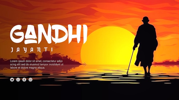 PSD diseño de cartel editable happy gandhi jayanti en psd con silueta de mahatma gandhi
