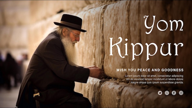 PSD diseño de cartel editable de yom kippur en psd con un hombre judío usando talit