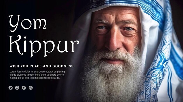 PSD diseño de cartel editable de yom kippur en psd con un hombre judío usando talit