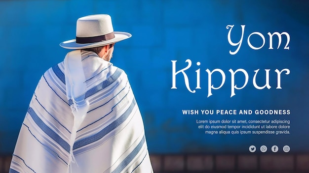 PSD diseño de cartel editable de yom kippur en psd con un hombre judío usando talit