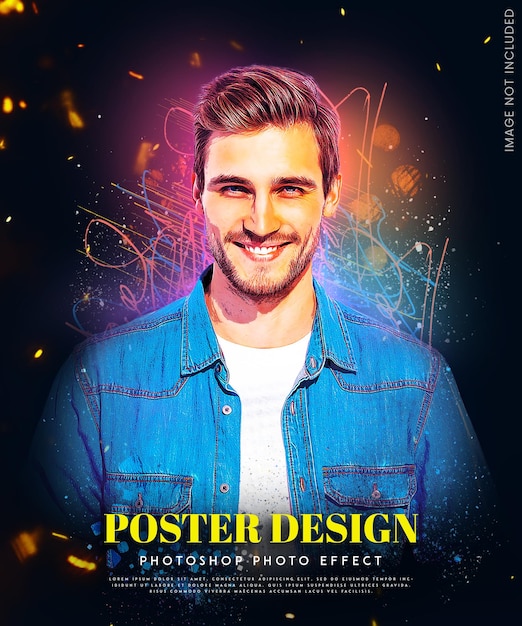 Diseño de cartel Efecto fotográfico de Photoshop con un hombre sonriente