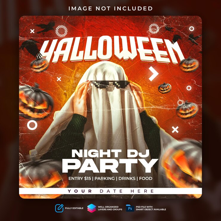 Diseño de cartel de volante editable de fiesta de dj de la noche de halloween