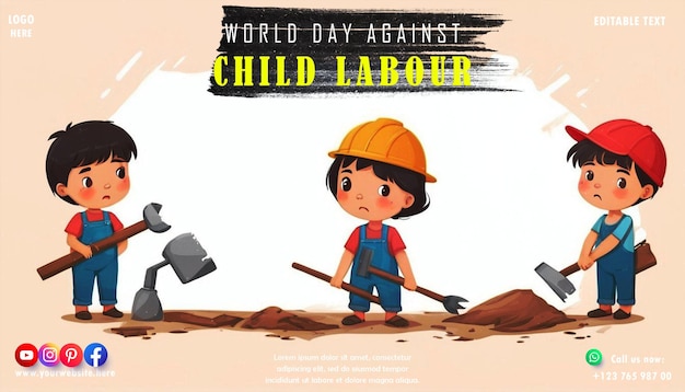 PSD diseño de carteles y pancartas para los medios sociales para el día mundial contra el trabajo infantil