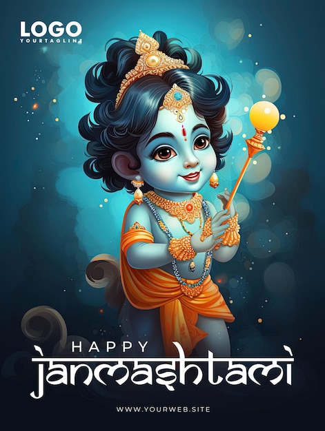 PSD diseño de carteles para las redes sociales de feliz janmashtami