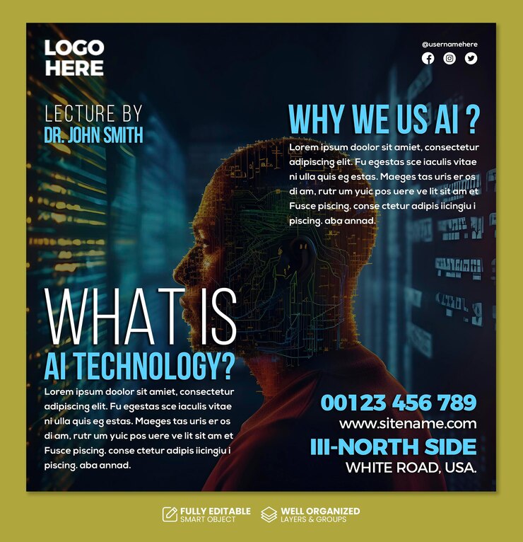 Diseño de carteles de tecnología de inteligencia artificial PSD para publicaciones en redes sociales