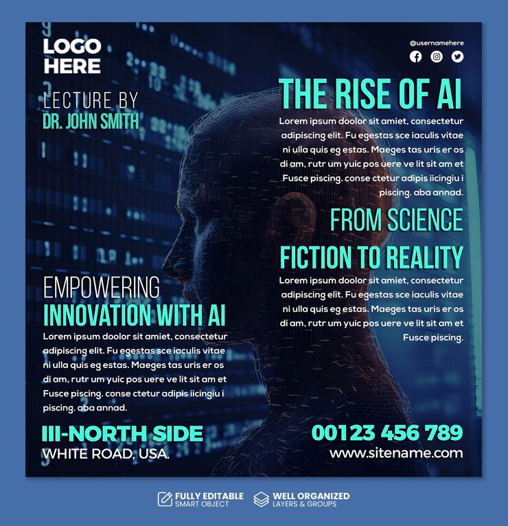 PSD diseño de carteles de tecnología de inteligencia artificial psd para publicaciones en redes sociales