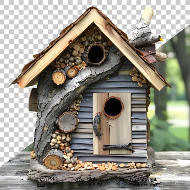 PSD diseño de casa de pájaros de madera en fondo transparente con archivo png