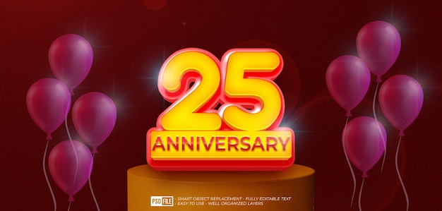 Diseño de celebración de aniversario de 25 años con efecto de texto 3D editable de texto personalizado