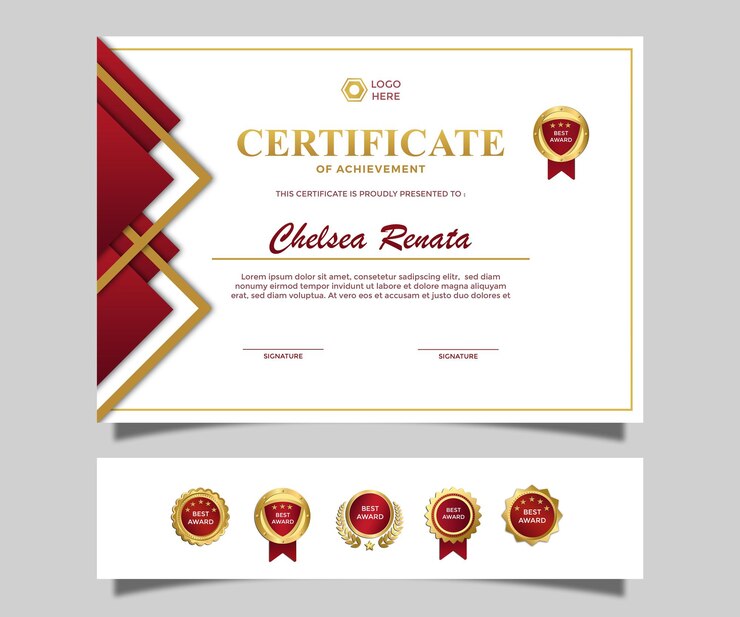 PSD diseño de certificado de logro de paisaje de lujo simple moderno color rojo dorado 7