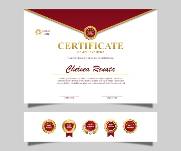 Diseño de certificado de logro de paisaje de lujo simple moderno color rojo dorado 9