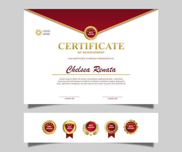 PSD diseño de certificado de logro de paisaje de lujo simple moderno color rojo dorado 9