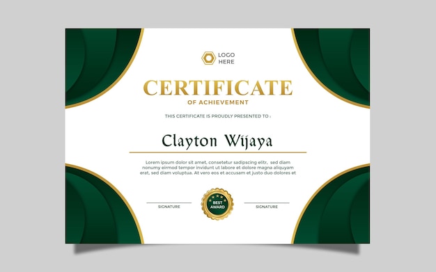 diseño de certificado simple moderno a4 certificado de lujo color verde dorado 10