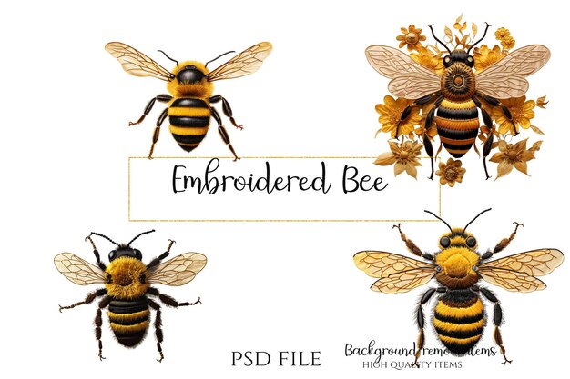 PSD diseño de clipart de abeja bordado