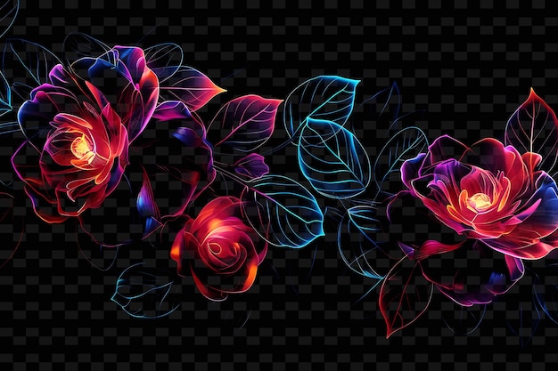 PSD un diseño colorido de flores con un fondo negro