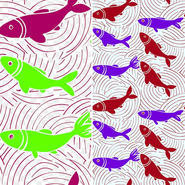 Un diseño colorido con peces y un pez en la parte inferior