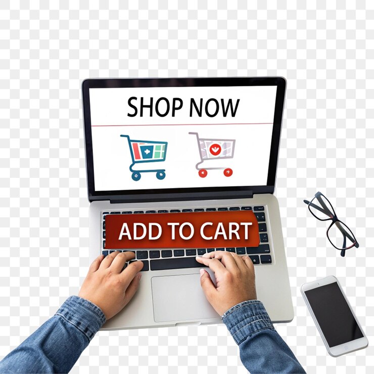 PSD diseño del concepto de compras en línea aislado en un fondo transparente