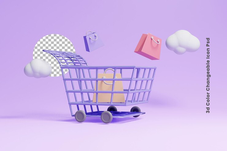 PSD diseño de concepto de compras en línea o compras en línea 3d o diseño promocional de compras