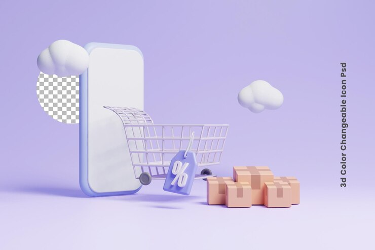 PSD diseño de concepto de compras en línea o compras en línea 3d o diseño promocional de compras