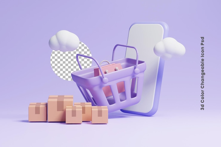 PSD diseño de concepto de compras en línea o compras en línea 3d o diseño promocional de compras