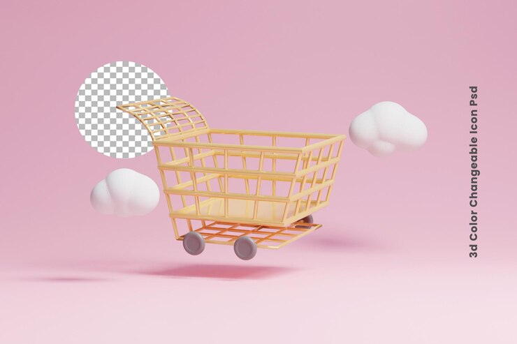 PSD diseño de concepto de compras en línea o diseño de carrito de compras en línea 3d