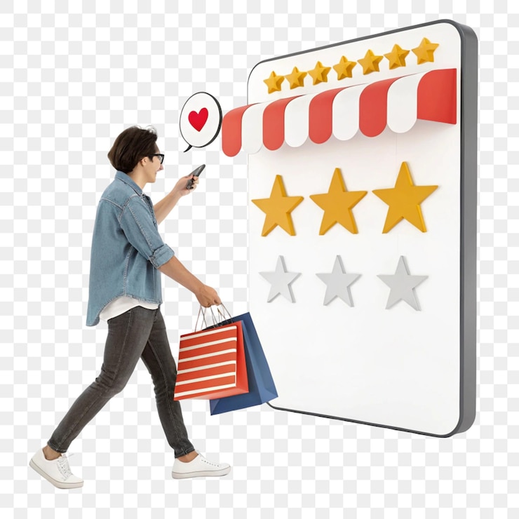 PSD diseño conceptual de revisión de clientes de compras 3d aislado en un fondo transparente