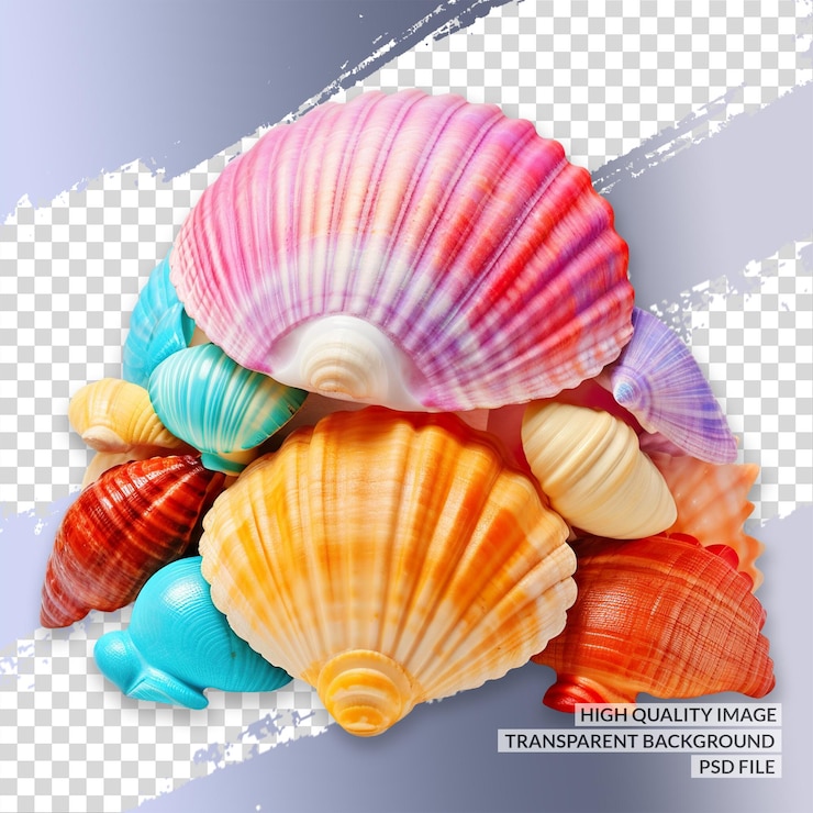 PSD diseño de conchas marinas 3d png clipart trasfondo aislado transparente