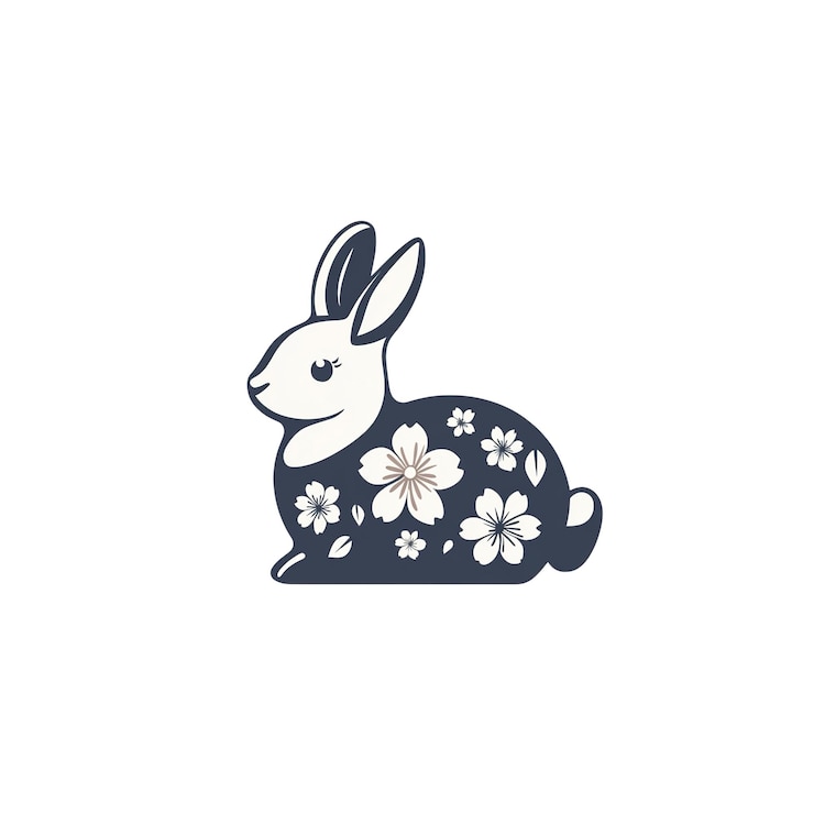 PSD diseño de conejo floral conejo elegante y lindo con flores de cerezo