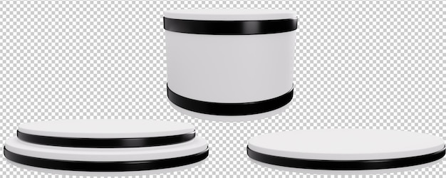 Diseño de conjunto de podio de producto negro sobre blanco sobre fondo transparente Podio para presentación de producto