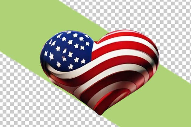 Diseño de corazón 3d con bandera de los estados unidos en fondo blanco